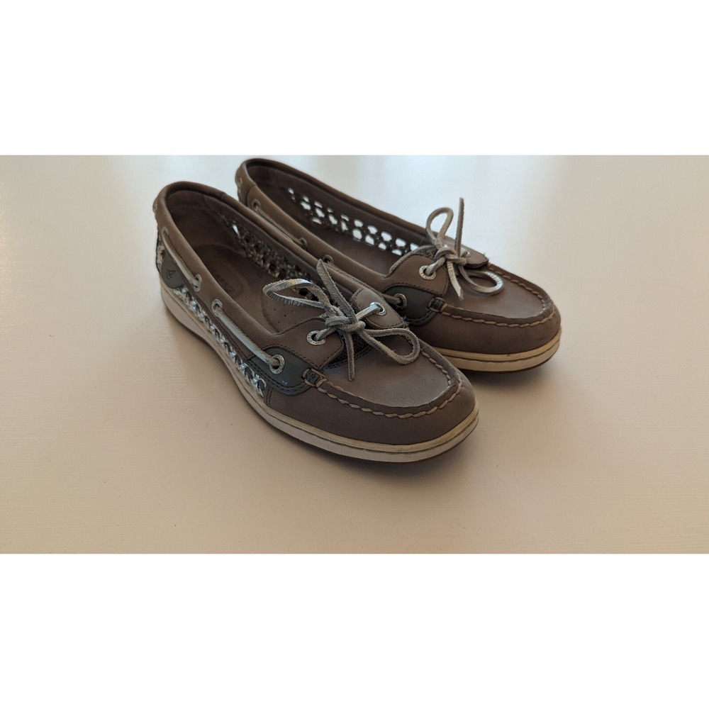 Sperry Angelfish Gray Leather Boat Shoes Size 7M Metallic Coastal Beach - Picture 2 of 7